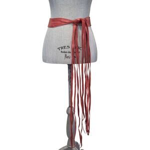 Handmade Red Leather Fringe Tie Belt Boho Hippie Wrap One Size